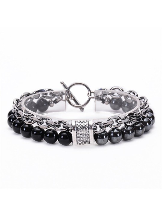Bracciale unisex 2 strati in acciaio inossidabile e pietre naturali