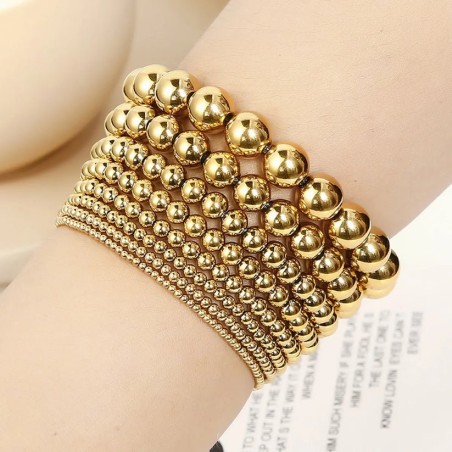 Bracciale unisex con perline in acciaio inossidabile placcato oro