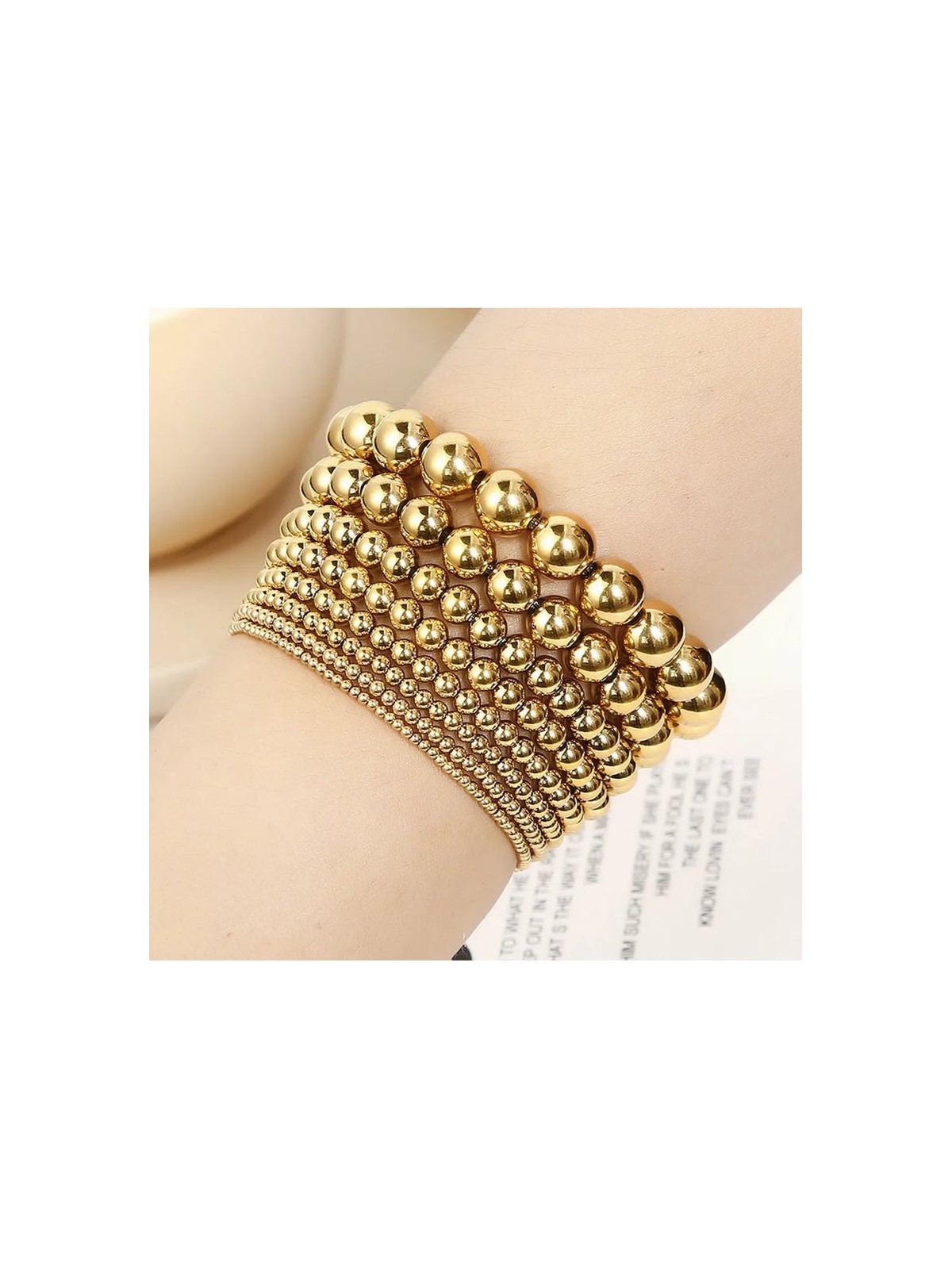 Bracciale unisex con perline in acciaio inossidabile placcato oro