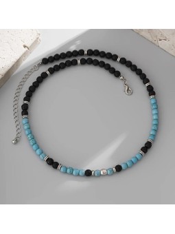 Collana da uomo con perline di pietra lavica e turchese