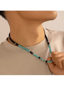Collana da uomo con perline di pietra lavica e turchese