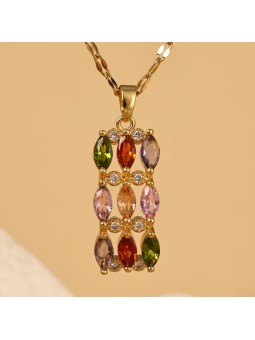 Collana donna in acciaio inossidabile con pendente pietre multicolor
