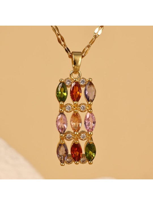 Collana donna in acciaio inossidabile con pendente pietre multicolor