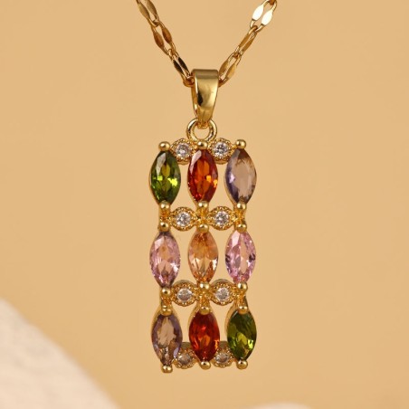 Collana donna in acciaio inossidabile con pendente pietre multicolor