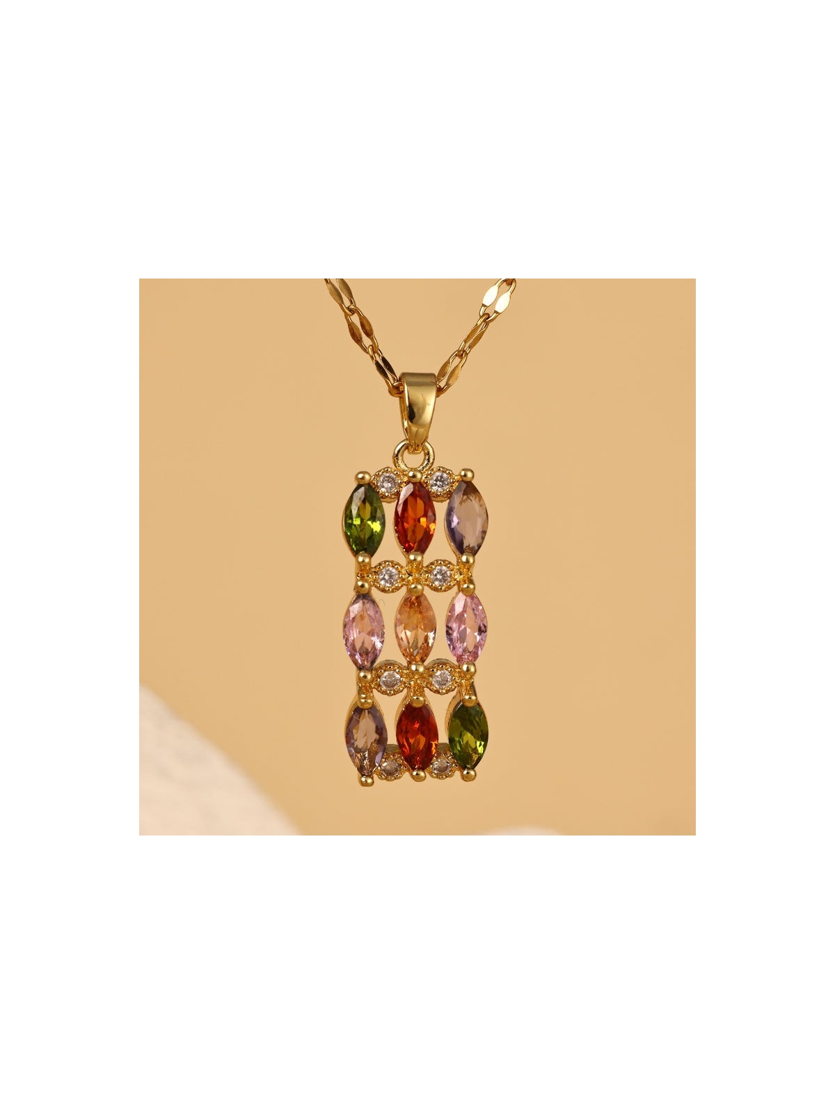 Collana donna in acciaio inossidabile con pendente pietre multicolor