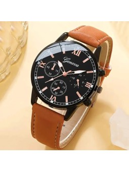 Orologio da uomo casual con cinturino in PU e 3 bracciali abbinati