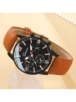 Orologio da uomo casual con cinturino in PU e 3 bracciali abbinati