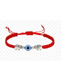 Bracciale regolabile in corda intrecciata con occhio di Allah ed elefante