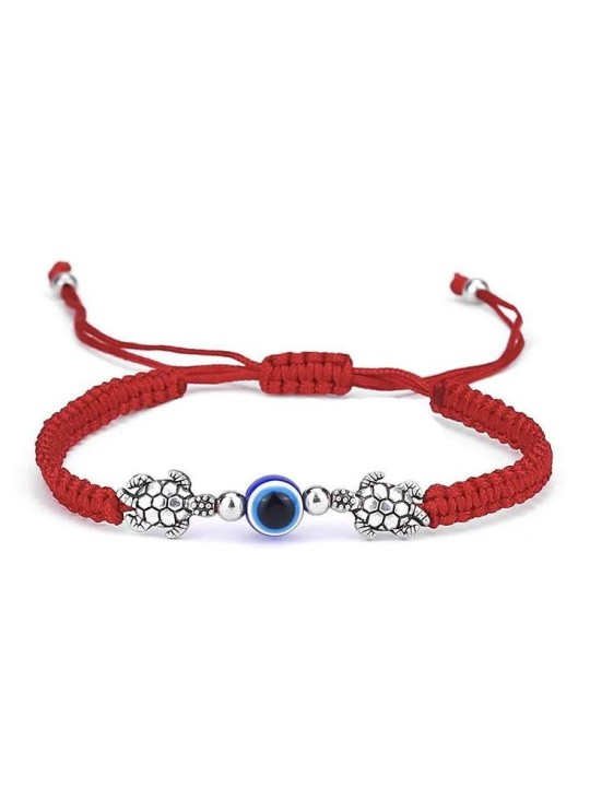 Bracciale regolabile in corda intrecciata con occhio di Allah e tartarughe