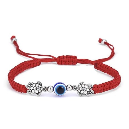 Bracciale regolabile in corda intrecciata con occhio di Allah e tartarughe