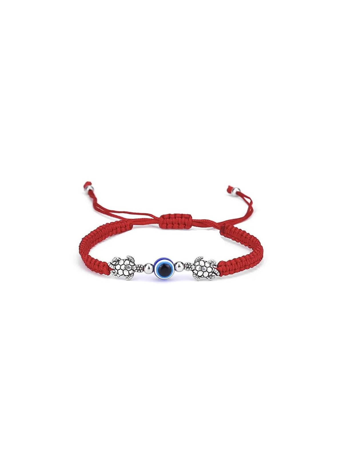 Bracciale regolabile in corda intrecciata con occhio di Allah e tartarughe