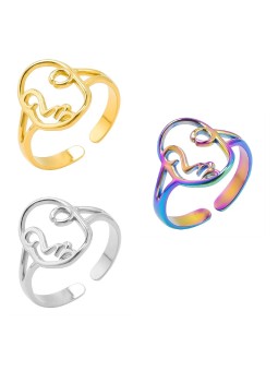 Anello Aperto in Acciaio Placcato con Volto di Donna Stile Semplice