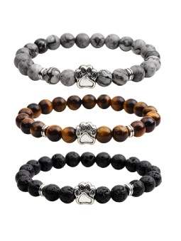 Bracciale Unisex con Perline in Pietra Naturale e Inserto Zampa di Cane