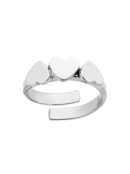 Anello Tre Cuori Plain in Argento 925 Galvanica Rodio