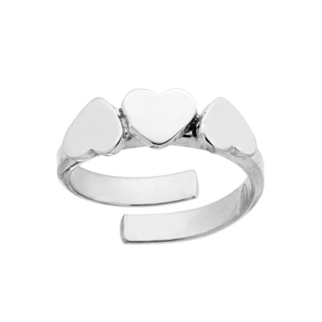 Anello Tre Cuori Plain in Argento 925 Galvanica Rodio