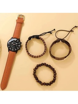 Orologio da Uomo Casual con Cinturino in PU e 3 Bracciali Abbinati