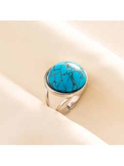 Anello in Acciaio con Pietra Artificiale Rotonda Turchese