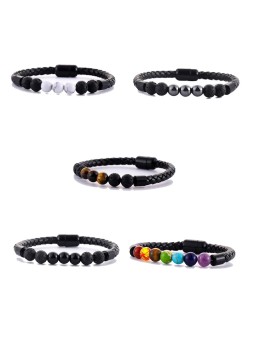 Bracciale Stile Retrò Hip-Hop in Pelle con Palline Colorate