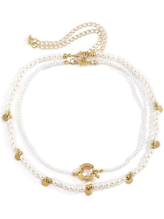 Collana da Donna Doppio Strato con Perle Sintetiche e Dettagli Dorati