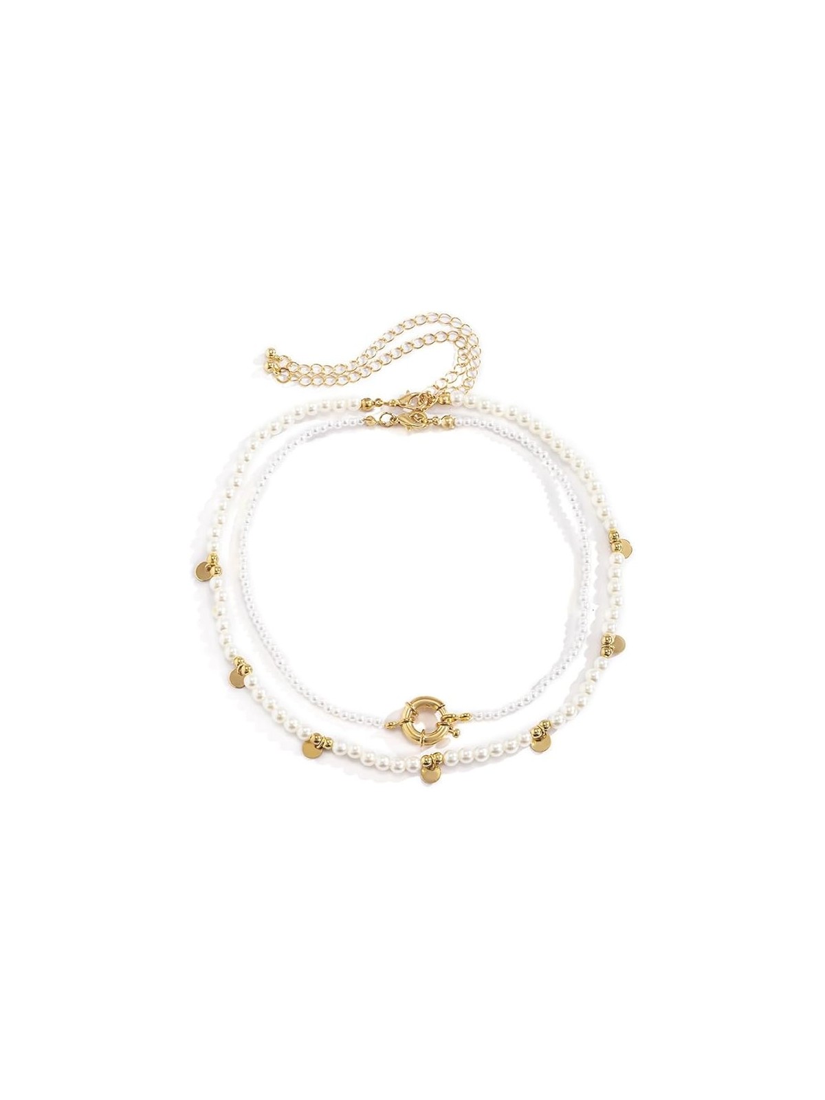Collana da Donna Doppio Strato con Perle Sintetiche e Dettagli Dorati