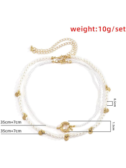 Collana da Donna Doppio Strato con Perle Sintetiche e Dettagli Dorati