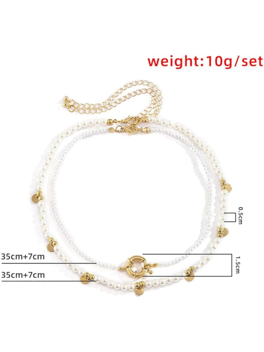 Collana da Donna Doppio Strato con Perle Sintetiche e Dettagli Dorati