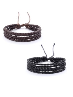 Bracciale Casual Hip-Hop da Uomo in Pelle Sintetica Tinta Unita Twist
