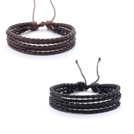 Bracciale Casual Hip-Hop da Uomo in Pelle Sintetica Tinta Unita Twist