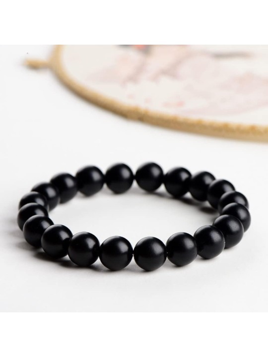Bracciale Elastico Unisex con Sfere Nere da 8 mm Stile Minimal
