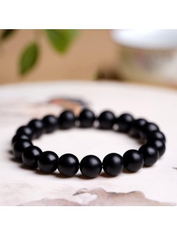 Bracciale Elastico Unisex con Sfere Nere da 8 mm Stile Minimal