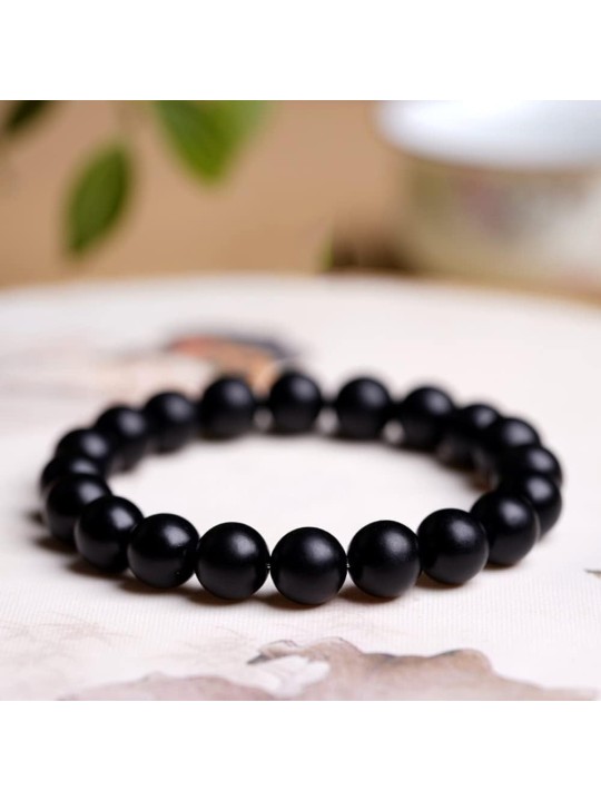Bracciale Elastico Unisex con Sfere Nere da 8 mm Stile Minimal