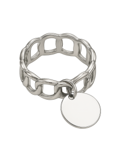 Anello Catena Maglia Rotonda in Acciaio con Medaglietta