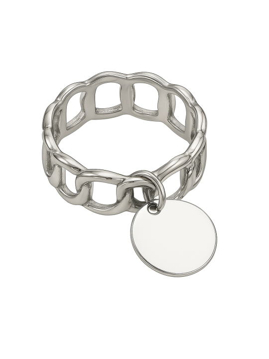 Anello Catena Maglia Rotonda in Acciaio con Medaglietta