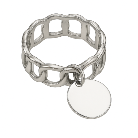 Anello Catena Maglia Rotonda in Acciaio con Medaglietta
