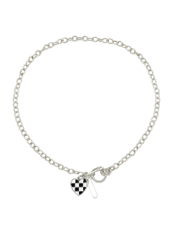 Collana da Donna in Lega Placcata con Pendente Cuore Stile Scacchiera