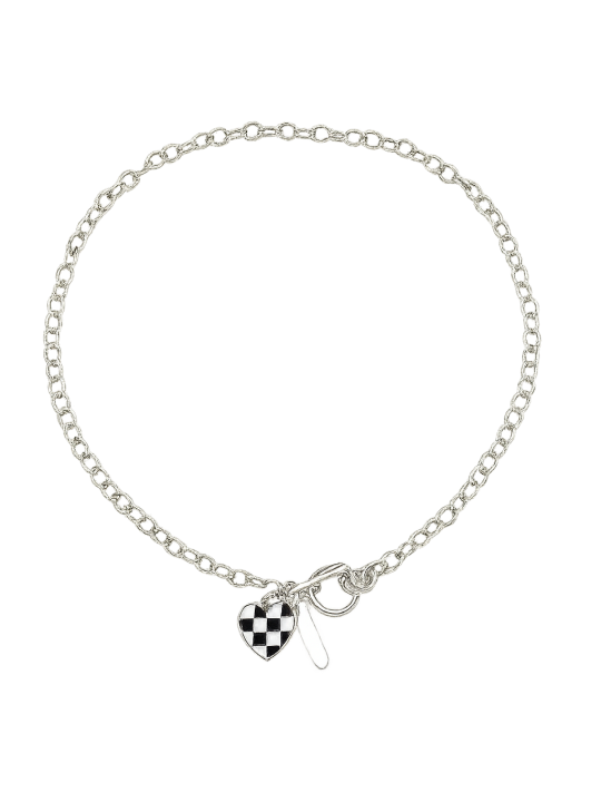 Collana da Donna in Lega Placcata con Pendente Cuore Stile Scacchiera