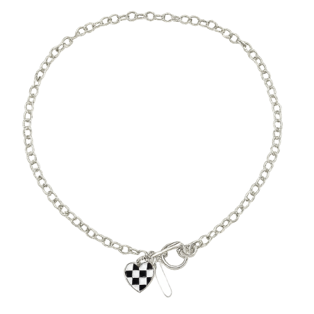 Collana da Donna in Lega Placcata con Pendente Cuore Stile Scacchiera