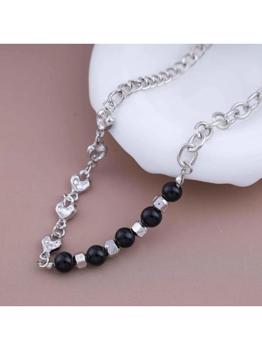 Collana da Donna in Lega Placcata con Perle Nere