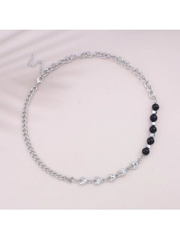 Collana da Donna in Lega Placcata con Perle Nere
