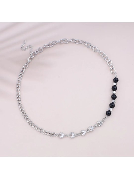 Collana da Donna in Lega Placcata con Perle Nere