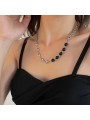 Collana da Donna in Lega Placcata con Perle Nere