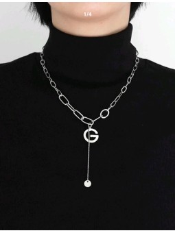 Collana da Donna in Lega Placcata con Pendente a Forma di G