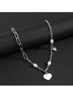 Collana da Donna in Lega Placcata con Cuore e Pendente a Forma di Cuore