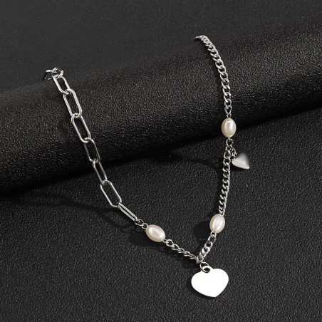 Collana da Donna in Lega Placcata con Cuore e Pendente a Forma di Cuore