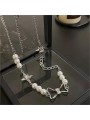 Collana da Donna in Lega Placcata con Perle Bianche e Fiocco