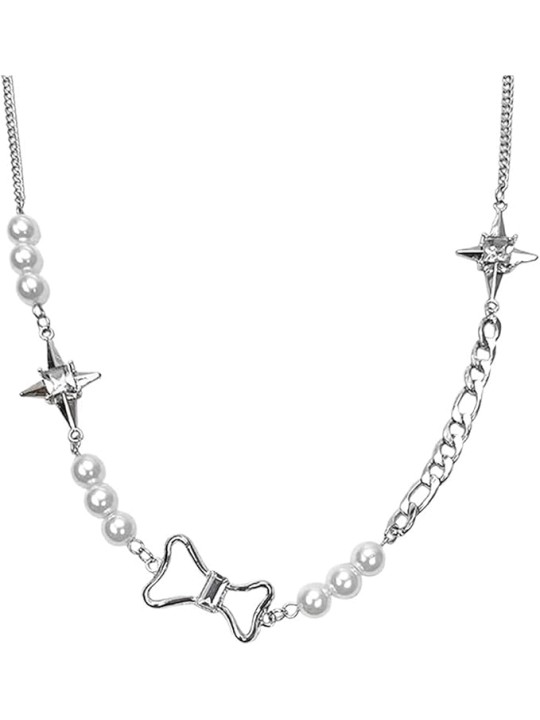 Collana da Donna in Lega Placcata con Perle Bianche e Fiocco
