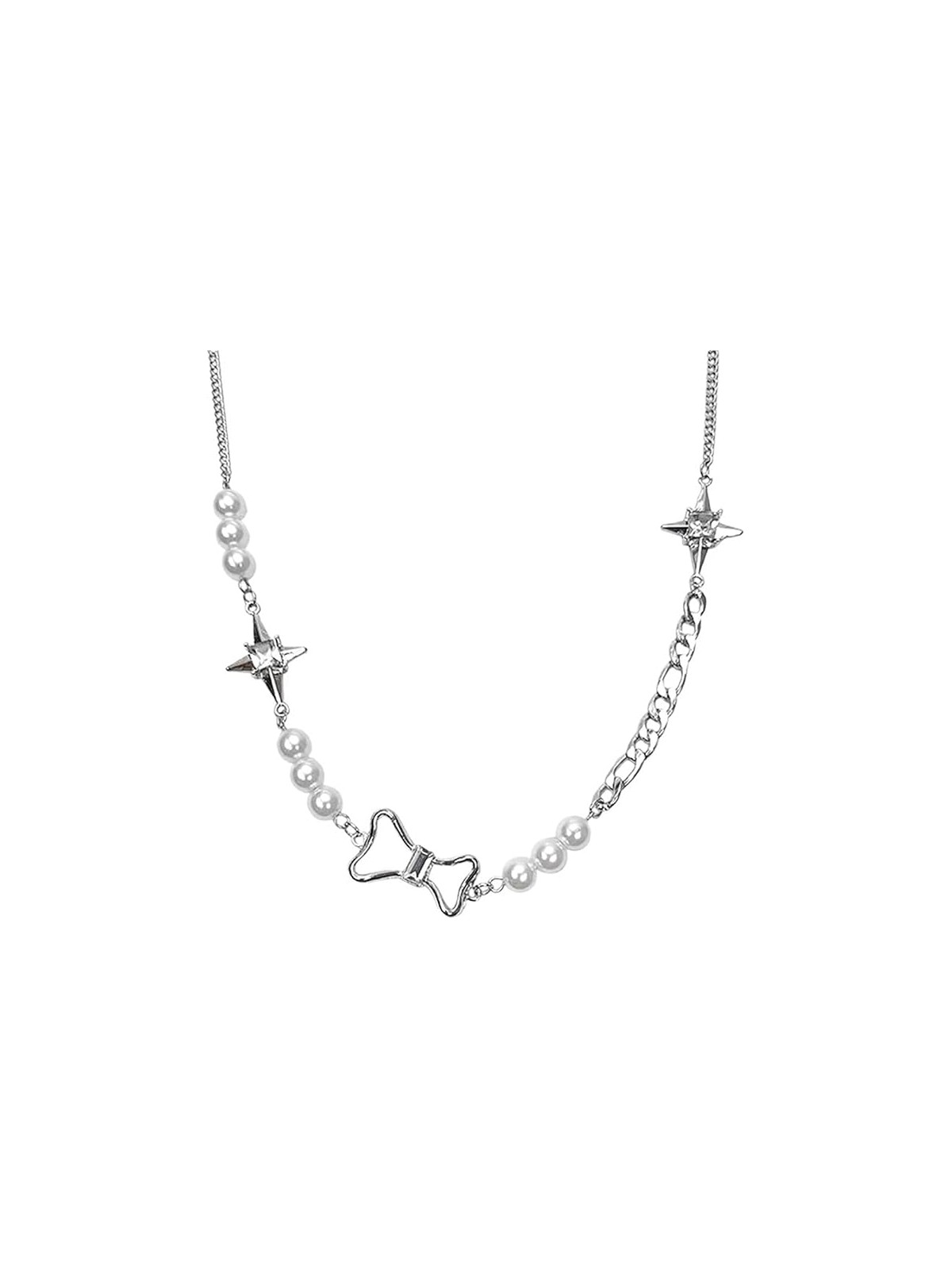 Collana da Donna in Lega Placcata con Perle Bianche e Fiocco