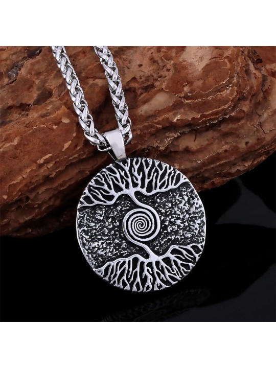 Collana Uomo con Ciondolo "Doppio Albero della Vita" in Acciaio 304
