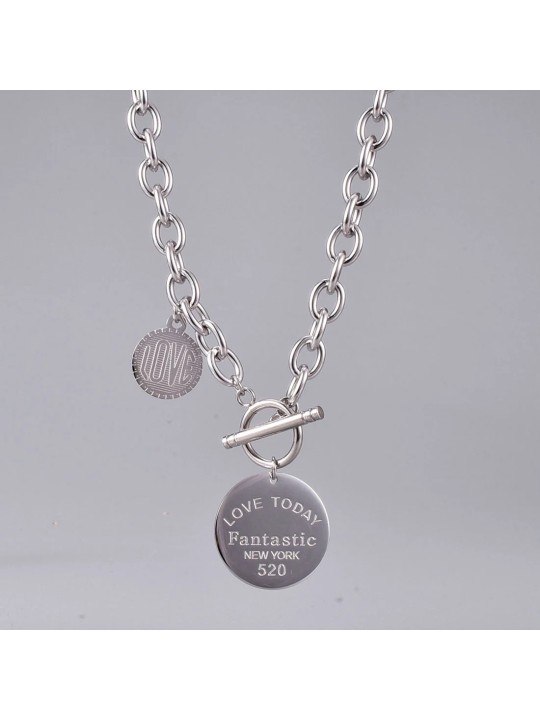 Collana da Donna in Acciaio Inossidabile e Doppio Pendente Medaglia
