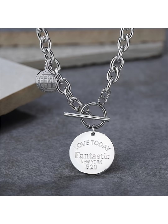 Collana da Donna in Acciaio Inossidabile e Doppio Pendente Medaglia